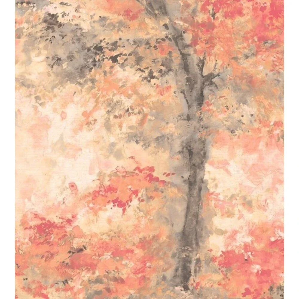 UK wall panel linen trees coral Abstract Watercolor 6 mural leaves 118